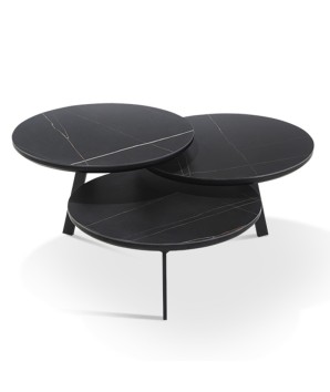 TABLE BASSE DISKO 3 plateaux pivotant JADE noir or fermée
