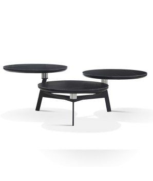 TABLE BASSE DISKO 3 plateaux pivotant JADE noir or ouverte