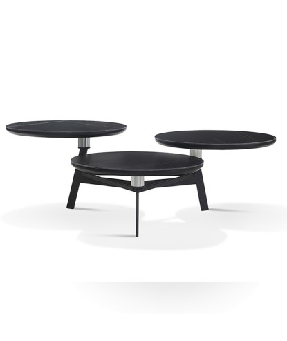 Table basse DISKO plateau pivotant céramique Jade Noir/Or