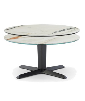 table basse tahiti plateaux pivotant ronde céramique golden stone fermée
