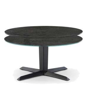 table basse tahiti plateaux pivotant ronde céramique acier corten fermée