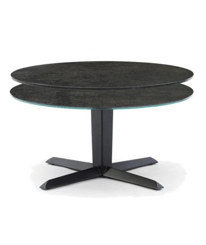 table basse tahiti plateaux pivotant ronde céramique acier corten fermée