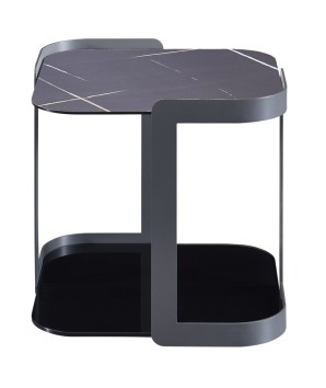 Coin canapé BELLAGIO carre Plateau céramique graph pied métal gris contemporain