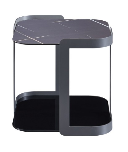 Coin canapé BELLAGIO carre Plateau céramique graph pied métal gris contemporain