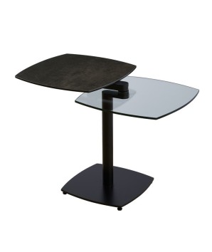 Coin canapé TONGA 2 plateaux pivotants ouvert céramique acier corten pied métal design géométrique