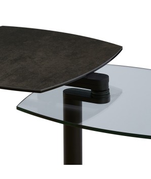 Coin canapé TONGA 2 détail plateaux pivotants ouvert céramique acier corten pied métal design géométrique