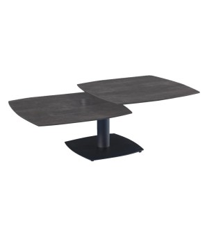 TABLE BASSE TONGA 2 plateau pivotant ouverte céramique acier corten