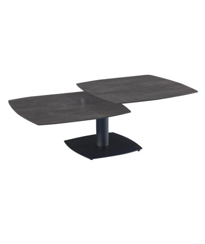 TABLE BASSE TONGA 2 plateau pivotant ouverte céramique acier corten