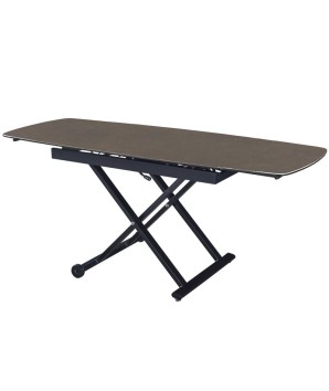 Table relevable MOOVIE position haute avec rallonges plateau céramique gris foncé 3-4