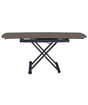 Table relevable MOOVIE plateau extensible céramique gris foncé  x roulettes noir ouverte