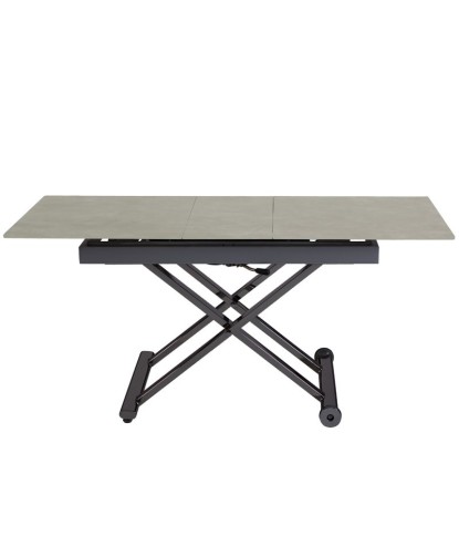 Table basse repas JUMPY relevée plateau céramique taupe pied noir x minimalisme industriel modulable