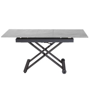Table basse repas JUMPY relevée plateau céramique gris clair pied noir x minimalisme industriel modulable