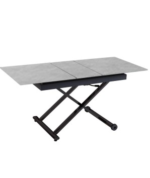 Table basse repas JUMPY relevable plateau céramique gris clair ouvert pied noir x minimalisme industriel modulable