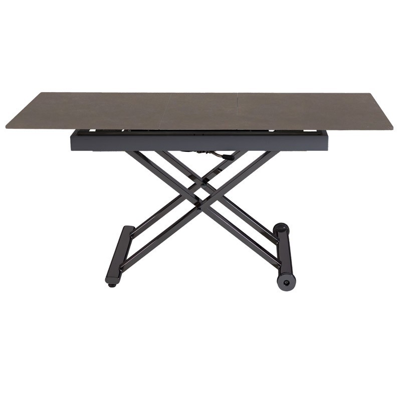Table basse repas JUMPY relevable plateau ceramique gris fonce pied inox x minimalisme industriel modulable