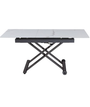Table basse repas JUMPY relevée plateau céramique arabescato pied noir x minimalisme industriel modulable