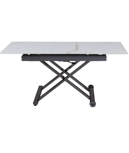 Table basse repas JUMPY relevée plateau céramique arabescato pied noir x minimalisme industriel modulable