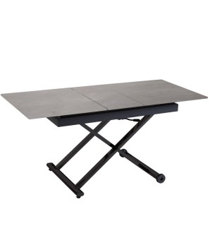 Table basse repas JUMPY relevable plateau céramique shadow ouvert pied noir x minimalisme industriel modulable