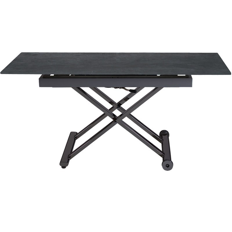 Table basse repas JUMPY relevable plateau ceramique acier corten pied noir x minimalisme industriel modulable