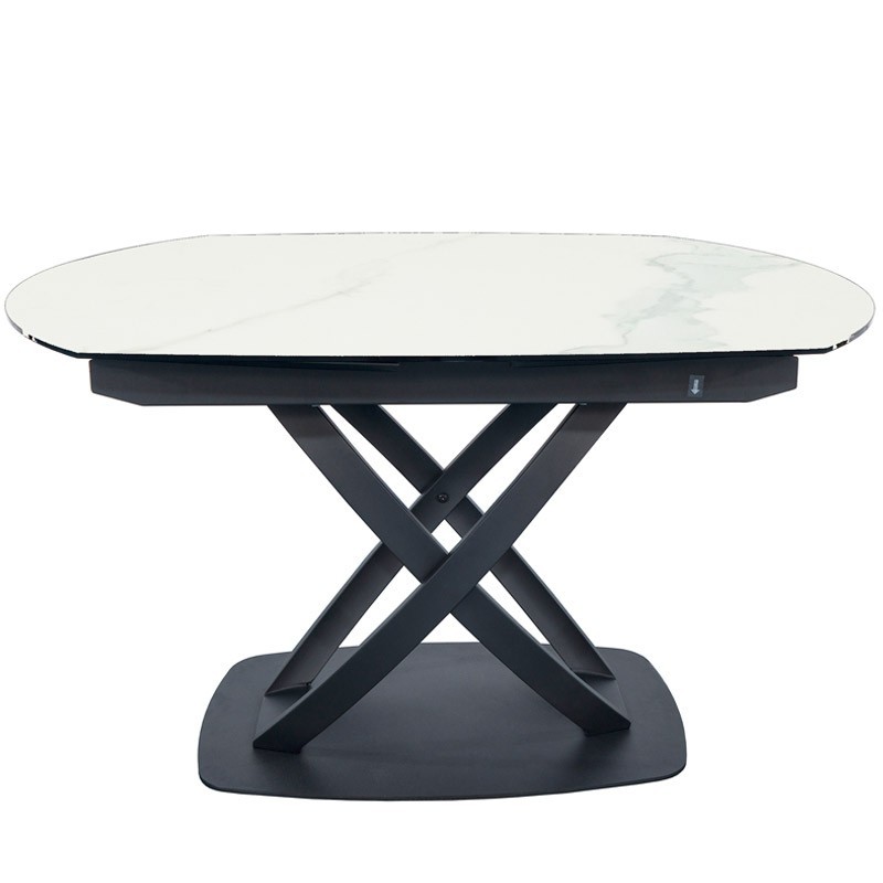 table repas GIULIA plateau ceramique arabescato extensible 10 personnes pied x design moderne