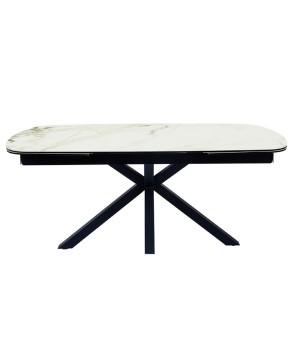 Table repas ELISA plateau céramique golden stone fermée extensible 12 personnes  pieds croises design luxe minimaliste