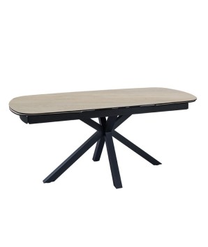 Table repas ELISA plateau céramique wood clair extensible 12 personnes pieds croises design luxe minimaliste vue 3-4