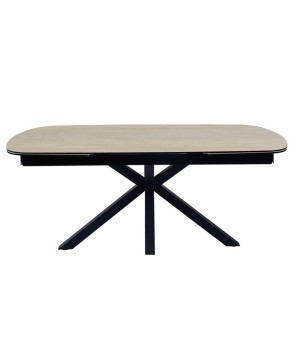 Table repas ELISA plateau céramique wood clair fermée extensible 12 personnes  pieds croises design luxe minimaliste