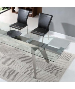 Table repas ANDREA 1m60 inox verre pour 8-10 personnes