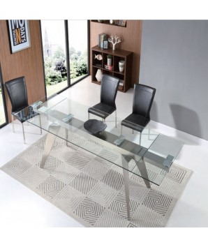 table repas ANDREA 1m60 pied inox plateau verre extensible 8 personnes