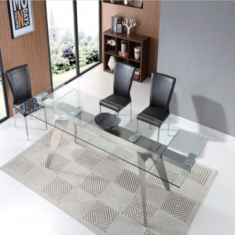 Table repas ANDREA 1m60 inox verre pour 8-10 personnes Table repas ANDREA 1m60 inox verre pour 8-10 personnes