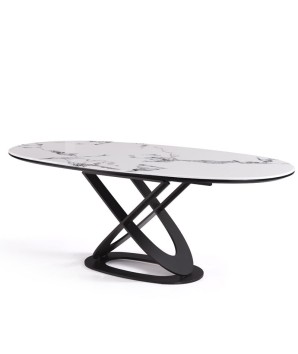 table repas LAETITIA ovale fixe plateau céramique yunshan pieds anneaux en u entrelacés néoclassique vue 3-4