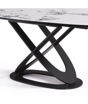 table repas LAETITIA ovale fixe plateau céramique yunshan detail pieds anneaux en u entrelacés néoclassique