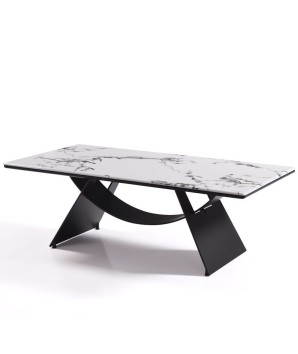 Table basse JEANNE rectangulaire pied design sculptural plateau céramique Yunshan vue 3-4
