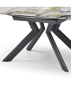 table repas SOFIA 1m80 rectangulaire extensible ronde céramique cold jade 8 personne détail pied