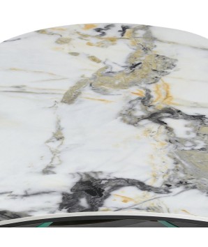 table basse TREFLE detail céramique cold jade 3 plateaux verre pivotant pied métal entrelace néoclassique