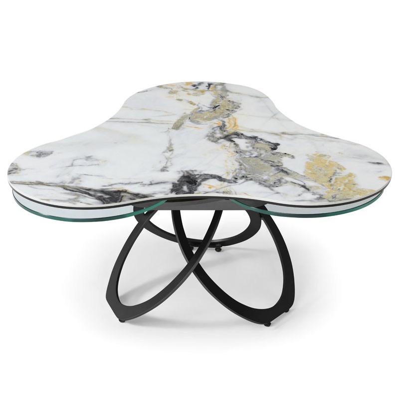 Table basse TREFLE 3 plateaux pivotants céramique Cold Jade