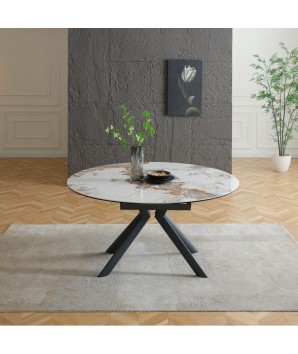 table de salle à manger SOFIA 1m50 rectangulaire extensible ronde céramique pandora 8 personnes dans salon