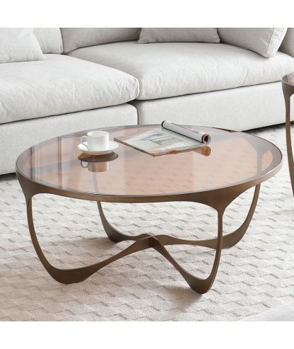 Table basse PULP ronde Arts-déco verre sépia