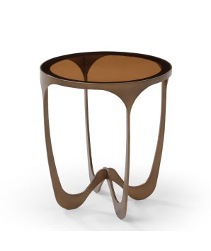 coin canapé PULP art déco pieds bronze plateau verre sépia