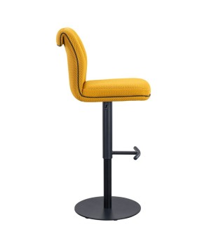 Tabouret de bar NINA tissu jaune réglable hauteur pivotant design industriel vue coté