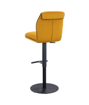 Tabouret de bar NINA tissu jaune réglable hauteur pivotant design industriel 3/4 dos