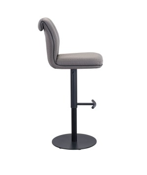 Tabouret de bar NINA tissu gris réglable hauteur pivotant design industriel vue coté