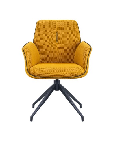 lot 2 fauteuils pivotante NINA tissu jaune ergonomique pied Etoile mid-century
