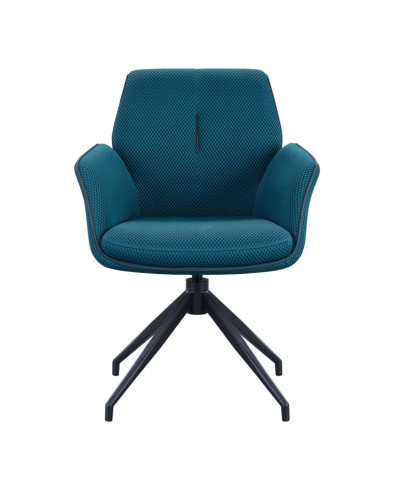 lot 2 fauteuils pivotante NINA tissu bleu ergonomique pied Etoile mid-century