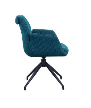 lot 2 fauteuils pivotante NINA tissu bleu ergonomique pied Etoile mid-century vue cote