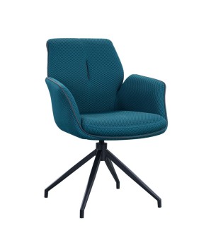 lot 2 fauteuils pivotante NINA tissu bleu ergonomique pied Etoile mid-century vue 3/4 face