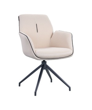 lot 2 fauteuils pivotante NINA tissu blanc ergonomique pied Etoile mid-century vue 3/4 face