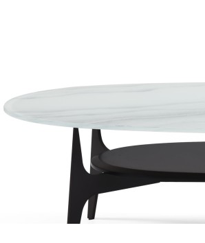 Table basse LACANAU ovale verre jade design Mid-Century
