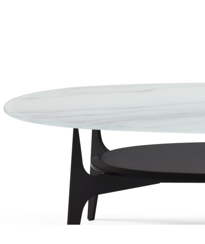 Table basse LACANAU ovale verre jade design Mid-Century