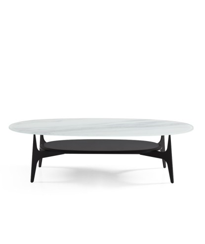 Table basse LACANAU ovale plateau verre jade pied métal design mid-century modern