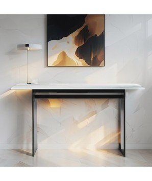 console contemporaine Anglet dans salon. plateau sérigraphié pierre de jade Design minimaliste fonctionnel